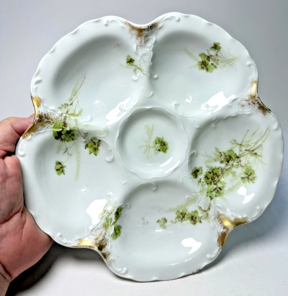 Antique THEODORE HAVILAND Limoges 5 Well Floral Oyster Plate Gold Trim FRANCE